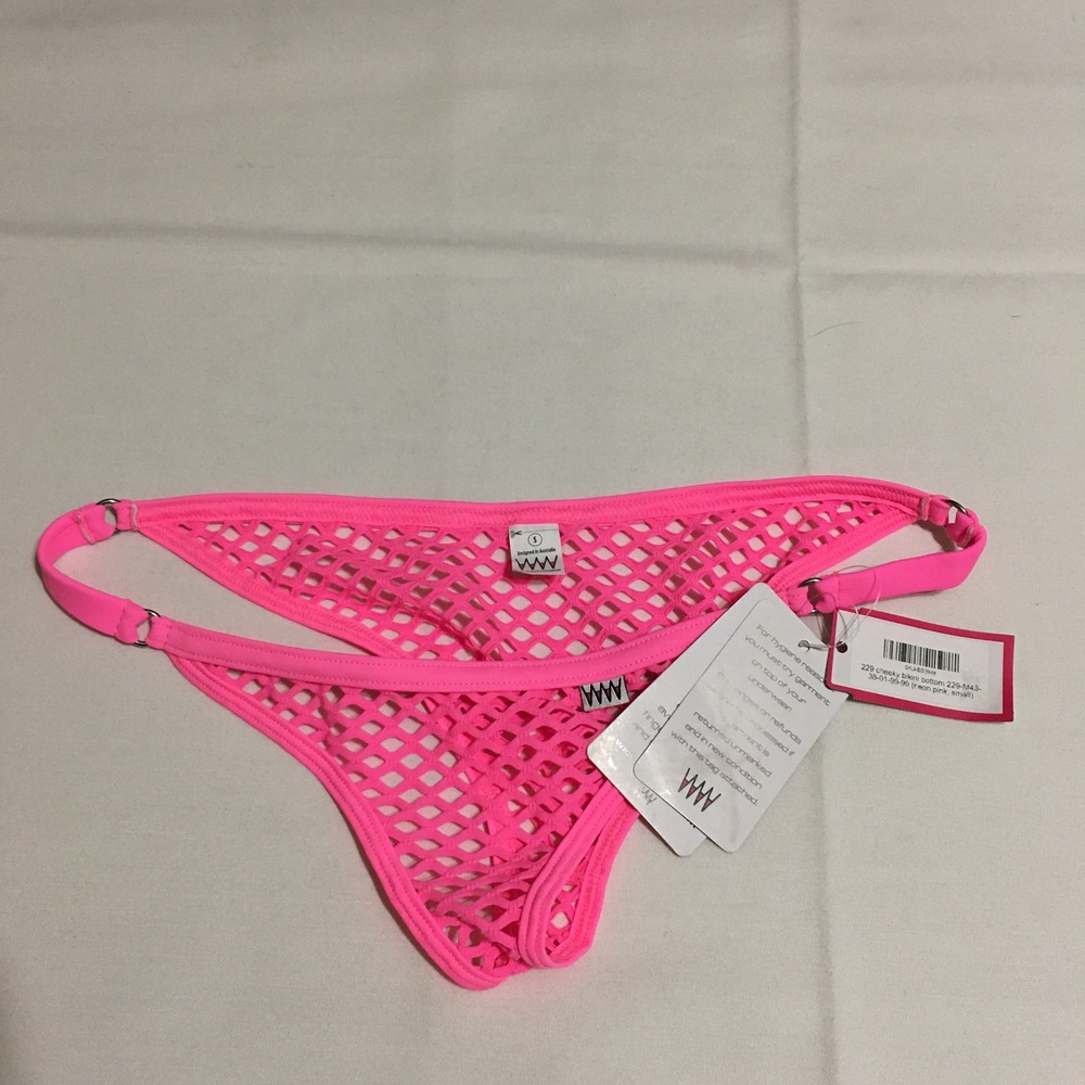 Wicked Weasel Cheeky Bikini Bottom 229 Small Neon Pink Fishnet Mesh NWT